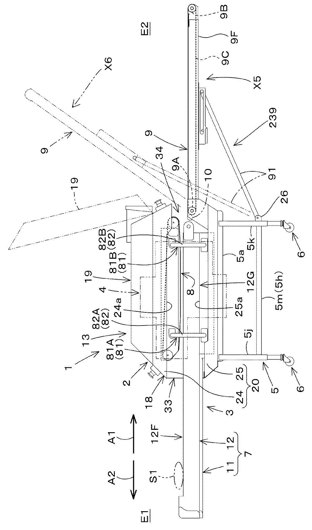 軟弱野菜調製機の全体側面図