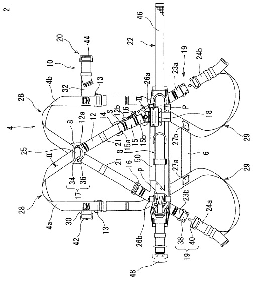 ハーネス型安全帯の背面展開図
