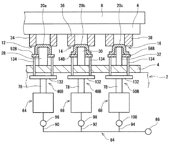 各工程に配置された流体圧シリンダの構成図