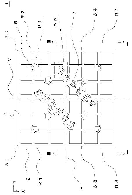 文字が形成されたフィルター構造体の平面図