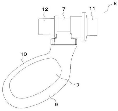 ループ状のハンドルを備えたフローセンサーユニットの側面図